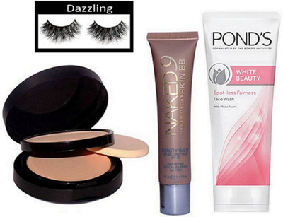 

Dazzling Eyelashes & Mac Compact, Naked 9 Skin Bb Beuty Foundation, Pond's White Beauty Spot-Less Fairness Face Wash(Set of 4)