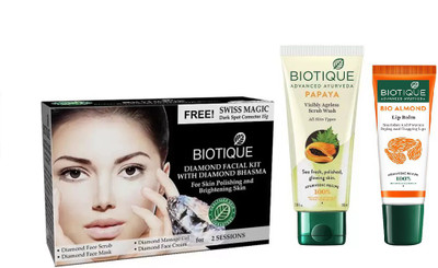 

BIOTIQUE BIO Diamond Facial Kit, Bio Papaya Exfoliating Scrub, LIP CARE(Set of 3)