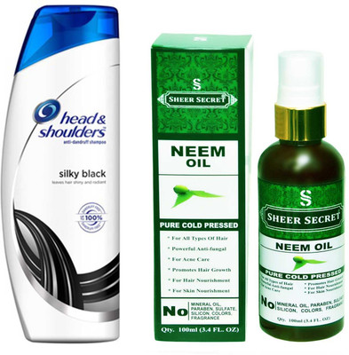 

SHEER SECRET NEEM OIL 100ML (PURE COLD PRESSED) and HEAD & SHOULDERS 360 ML SILKY BLACK SHAMPOO(Set of 2)