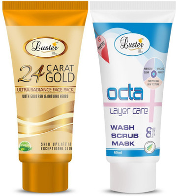 

Luster Gold Face Pack & Octa Wash Scrub Mask (3 in 1) - Instant Facial(Set of 2)