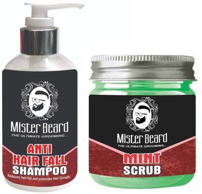 

MISTER BEARD Anti Hair Fall Shampoo 200ml WITH Mint Scrub 100gm(Set of 2)