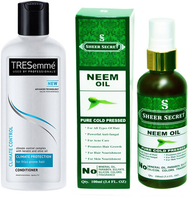 

SHEER SECRET NEEM OIL 100ML (PURE COLD PRESSED) and TRESEMME 190 ML CLIMATE CONTROL CONDITIONER(Set of 2)