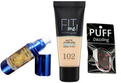 

dazzling Silicon puff with Fit Me 102 Foundation & Prep+prime Face Primer(Set of 3)