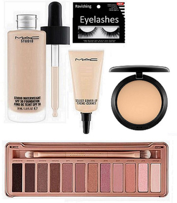 

ravishing Eyelashes, MAC studio water weight foundation & select coverup concealer & compact & NAKED 12 shades eye shadow palette(Set of 5)