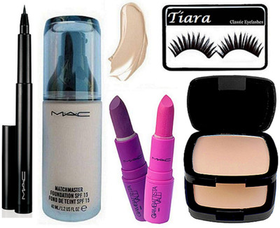 

tiara Eyelashes,Mac Studio Fix Compact,Match Master Foundation,Giambattista Valii Lipstick Pack Of 2,Pen Eyeliner(Set of 6)