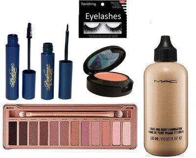 

ravishing Eyelashes, MAC face & body foundation & blusher & Padma eyeliner & mascara & NAKED 12 shades eye shadow palette(Set of 6)