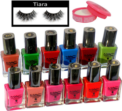 

tiara Eyelashes, Mac Professional Nail Paint Set of 12,Nail Paint Remover(Set of 14)
