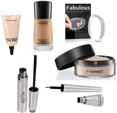 

fabulous silicone Puff, Select Cover up Concealer, Mineralize Foundation , Loose , Candy Eyeliner & Mascara(Set of 6)