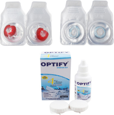 Optify Combo Pack Monthly Color Contact Lens (Zero Power, Red-Sky Blue , Pack of 2) Monthly Contact Lens(1, Red-Sky Blue, Pack of 2)