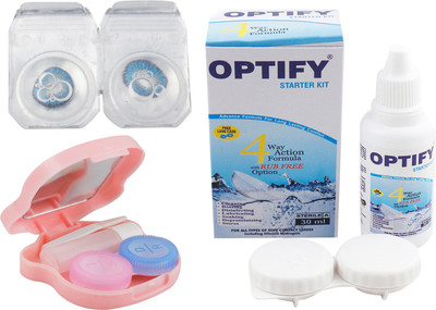 Optify Monthly Color Contact Lens with Kit (Zero Power, Blue, Pack of 1) Monthly Contact Lens(1, Blue, Pack of 1)