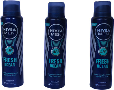 

Nivea FRESH OCEAN PACK OF 3 Body Spray - For Women(450 ml, Pack of 3)