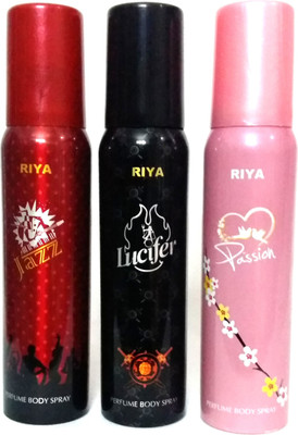 

Riya Jazz , Lucifer and PASSION Perfume Body Spray - For Men & Women(360 ml, Pack of 3)