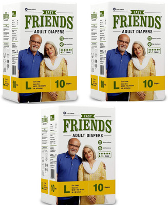 

Friends Easy Adult Diapers Large Size- 38-60 inches, 10 pcs/Pack, (Pack of 3) Adult Diapers - L(30 Pieces)