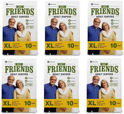 

Friends Easy Adult Diapers X-Large, Size- 48-68 inches, 10 pcs/Pack, (Pack of 6) Adult Diapers - XL(60 Pieces)