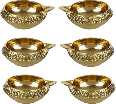 SLN Retail Brass Small Diya Oil Lamp for Pooja, Home Decor (2.5 cm Height, Pack of 6) Brass (Pack of 6) Table Diya(Height: 1 inch)