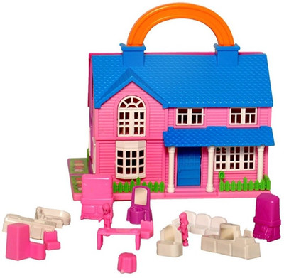

SKILLPRIME Doll House with Toy Accessories- Twin Side Foldable(Blue, Pink)