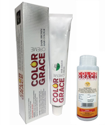 

COLOR GRACE DARK BROWN Hair Color Creme with Vol 20 6% Developer For Men & Women Hair Color(Dark Brown)