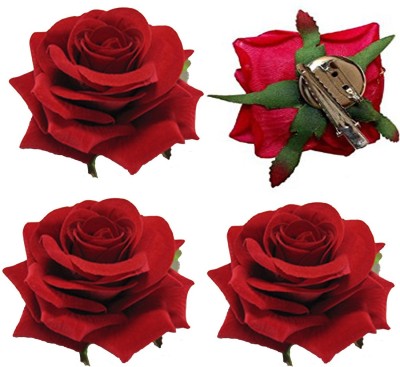 KYT Red Fabric Rose Flower Hair Clip For Women pack of 4 Hair Clip(Red)