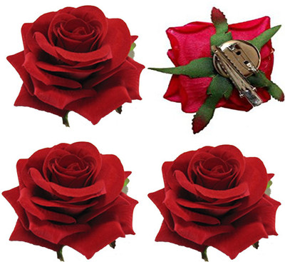 KYT Red Fabric Rose Flower Hair Clip For Women pack of 4 Hair Clip(Red)