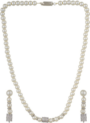 poojithajewellers Mother of Pearl White Jewellery Set(Pack of 1)