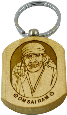 faynci Om Sai Ram Engraved Handcrafted Wooden Key Chain Key Chain