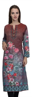 Kaily Women Printed Straight Kurta(Brown, Blue)