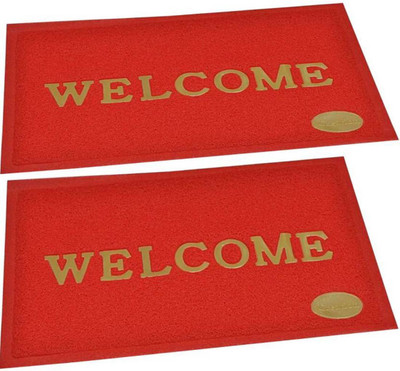 Soulful Creations PVC (Polyvinyl Chloride) Door Mat(Red, Pack of 2, Medium)