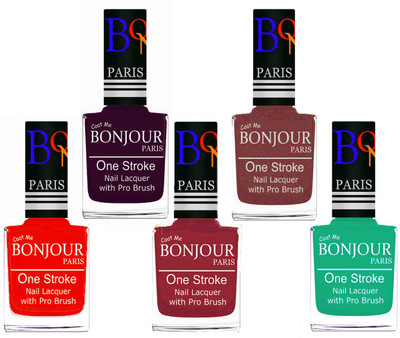 

Bonjour Paris Stylish Nail Polish Set of 5 Pcs 01-02-03-37-44 Orange-Plum-Maroon-Pink Coper-Pink,Green(Pack of 5)
