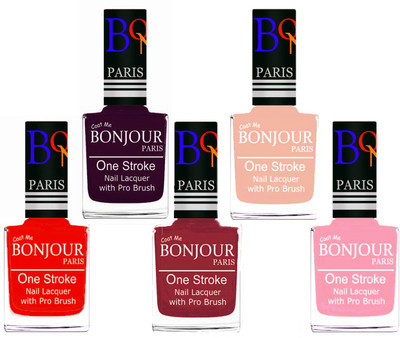 

Bonjour Paris Stylish Nail Polish Set of 5 Pcs 01-02-03-24-30 Orange-Plum-Maroon-Off Pink-Baby Pink(Pack of 5)