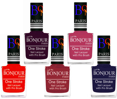 

Bonjour Paris Stylish Nail Polish Set of 5 Pcs 01-02-03-14-29 Orange,Plum,Maroon,Magenta,Blue(Pack of 5)