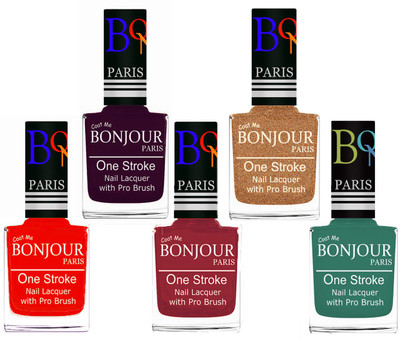 

Bonjour Paris Stylish Nail Polish Set of 5 Pcs 01-02-03-39-42 Orange-Plum-Maroon-Coper-Sky Blue(Pack of 5)
