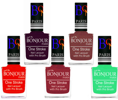 

Bonjour Paris Stylish Nail Polish Set of 5 Pcs 01-02-03-37-47 Orange-Plum-Maroon-Pink Coper-Neon Green(Pack of 5)