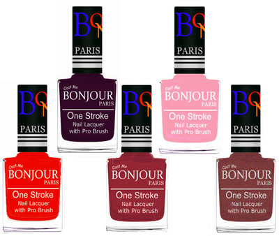 

Bonjour Paris Stylish Nail Polish Set of 5 Pcs 01-02-03-30-37 Orange-Plum-Maroon-Baby Pink-Pink Coper(Pack of 5)