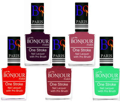 

Bonjour Paris Stylish Nail Polish Set of 5 Pcs 01-02-03-11-47 Orange,Plum,Maroon,Mauve,Neon Green(Pack of 5)