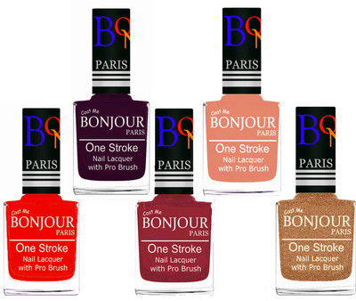 

Bonjour Paris Stylish Nail Polish Set of 5 Pcs 01-02-03-23-39 Orange-Plum-Maroon-Peach-Coper(Pack of 5)