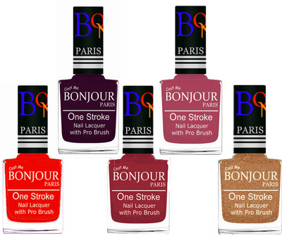 

Bonjour Paris Stylish Nail Polish Set of 5 Pcs 01-02-03-11-39 Orange-Plum-Maroon-Mauve-Coper(Pack of 5)