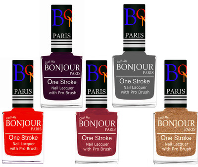 

Bonjour Paris Stylish Nail Polish Set of 5 Pcs 01-02-03-22-39 Orange-Plum-Maroon-Grey-Coper(Pack of 5)