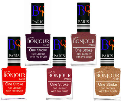 

Bonjour Paris Stylish Nail Polish Set of 5 Pcs 01-02-03-37-39 Orange-Plum-Maroon-Pink Coper-Coper(Pack of 5)