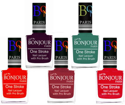 

Bonjour Paris Stylish Nail Polish Set of 5 Pcs 01-02-03-42-45 Orange-Plum-Maroon-Sky Blue-Royal Pink(Pack of 5)