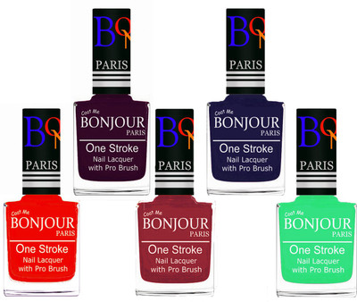 

Bonjour Paris Stylish Nail Polish Set of 5 Pcs 01-02-03-29-47 Orange-Plum-Maroon-Blue-Neon Green(Pack of 5)