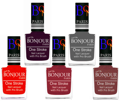 

Bonjour Paris Stylish Nail Polish Set of 5 Pcs 01-02-03-22-37 Orange,Plum,Maroon,Grey,Copper(Pack of 5)