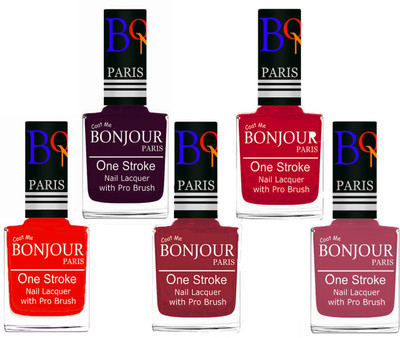 

Bonjour Paris Stylish Nail Polish Set of 5 Pcs 01-02-03-04-11 Orange,Plum,Maroon,Pink,Mauve(Pack of 5)