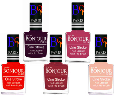 

Bonjour Paris Stylish Nail Polish Set of 5 Pcs 01-02-03-14-24 Orange,Plum,Maroon,Magenta,Off Pink(Pack of 5)