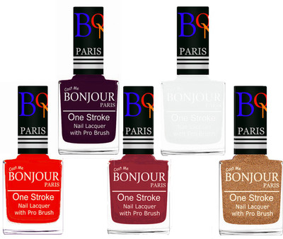 

Bonjour Paris Stylish Nail Polish Set of 5 Pcs 01-02-03-19-39 Orange-Plum-Maroon-White-Coper(Pack of 5)
