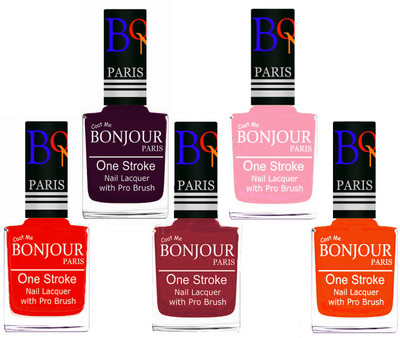 

Bonjour Paris Stylish Nail Polish Set of 5 Pcs 01-02-03-30-46 Orange-Plum-Maroon-Baby Pink-Neon Orange(Pack of 5)