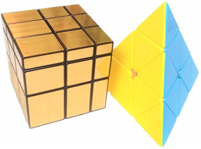 

Shop & Shoppee High Speed Stickerless Colorful Triangular Pyramid Shaped & 3x3x3 Golden Mirror Magic Rubix Cube(2 Pieces)
