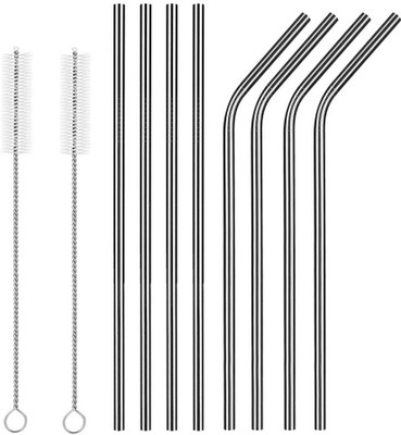 Iktu Bent Drinking Straw(Silver, Pack of 8)