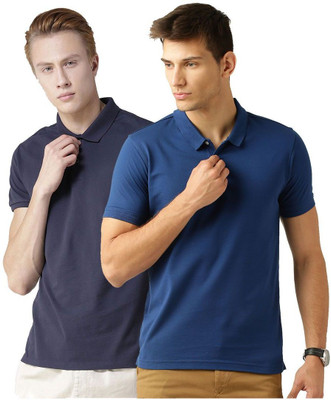 Galatea Solid Men Polo Neck Blue T-Shirt