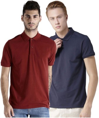 Galatea Solid Men Polo Neck Maroon, Blue T-Shirt