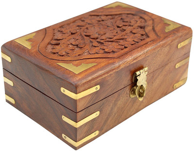 

Green Wood Handmade Wooden Jewellery Box for Women Jewel Organizer Hand Carved Carvings Gift Items, 6 x 4 inches Jewellery Box Vanity Box(Brown)